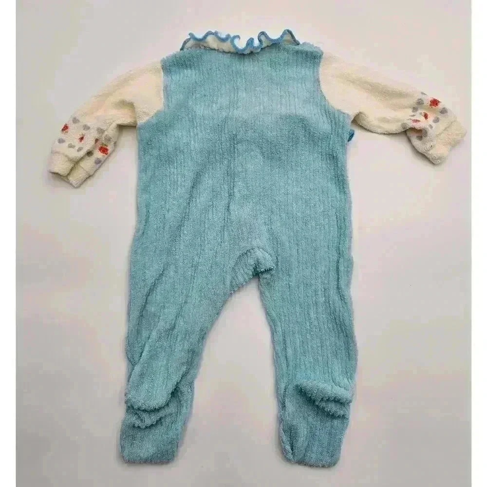 Vtg Baby Girl Blue Lot 0-2 yr One Piece Sleepers & Dress with Checkered Bonnet